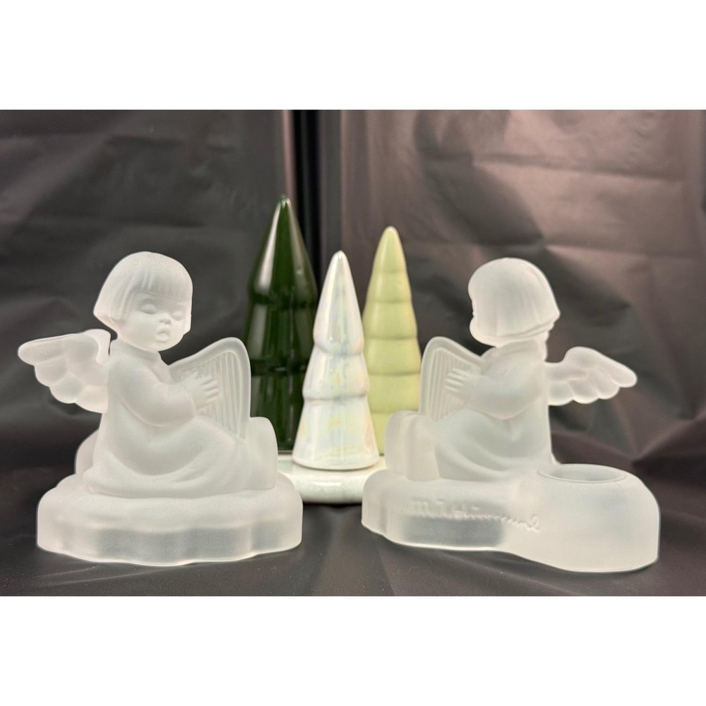 Vintage Frosted Crystal Angel Candle Holders Set | M.J. Hummel Goebel | 1995